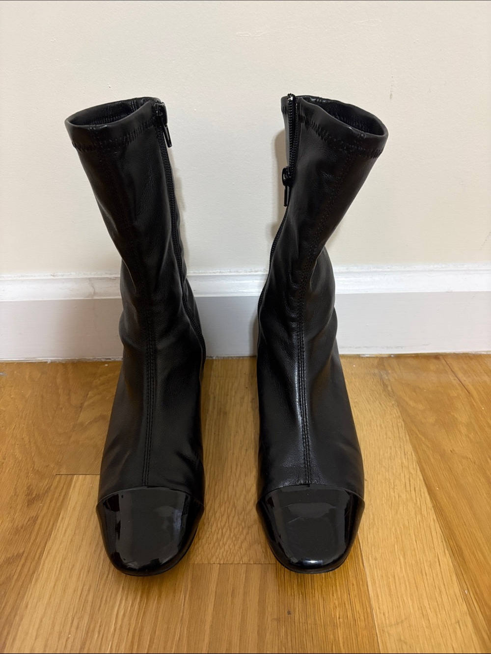 Steve Madden Stretch Boots with Patent Cap Toe